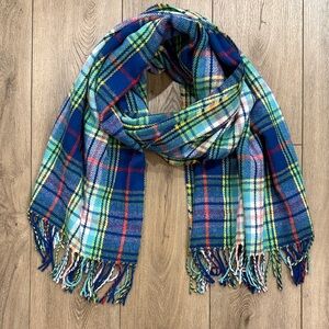 Hollister Oversized Colorful Plaid Scarf with Fringe 27"x70"